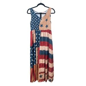 Handmade Womens Dress Sz M USA July Fourth Patchwork Patriotic Flag Maximalist